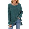 Women's Round Neck Long Sleeve Knit Top Loose Fit Commuter Style Brushed Ribbed Split Hem Casual Pullover Tunic Top