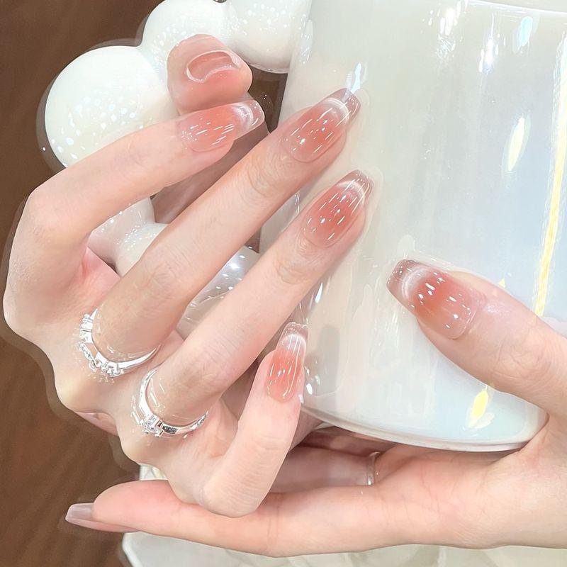 Ks Nail Art Wearable Nails Short Style 2026 New Model High-End Super Popular Cat Eye Handmade High-Quality Nude Color Stunning Nail Pieces