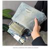 Summer Thin Ripped Patch Jeans Men's High-end Design Sense Printing European Big-name Slim-fitting Small Feet Nine-point Pants