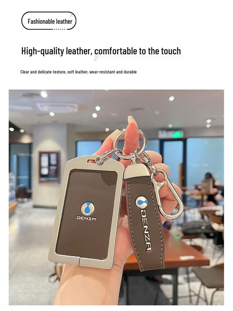 Denza D9 Key Fob Holder: NFC-Enabled Metal & Leather Card Holder for EV, Unisex with Buckle