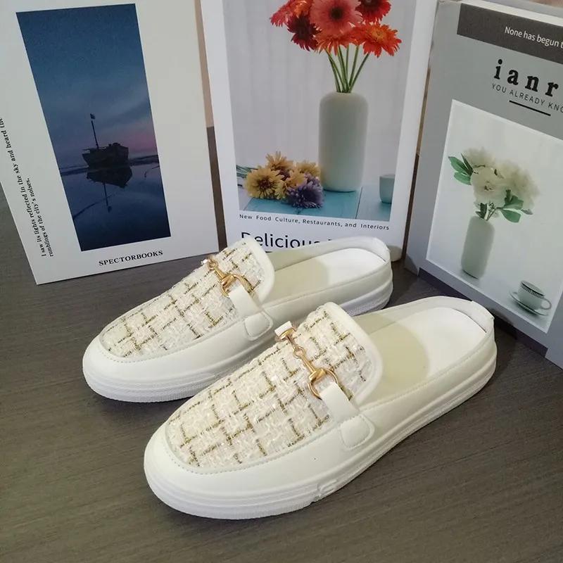 Mode Damen Schuhe 2025 Heißer Verkauf Geschlossene Zehen Damen Hausschuhe Täglich Lässige Hausschuhe Damen Metalldekoration Plateau Flache Schuhe Weiblich