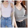 Modal Cotton V-Neck Lace Trim Ribbed Tank Top - Slim-Fit Versatile Camisole for Spring/Summer