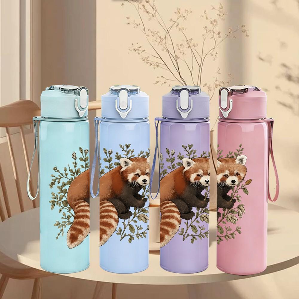1PC Forest Red Panda Pattern 750ml Color Plastic Sports Water Bottle Leakproof Flip Straw Lid Suitable for Sports Office Home Use