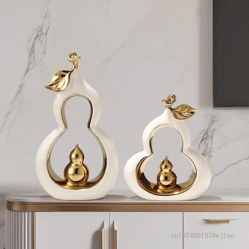 1PcCreative Light Luxury Chinese Style Gourd Shaped Ceramic Home Living Room Art Dining Table TV Cabinet Decoration Gift Zhaocai