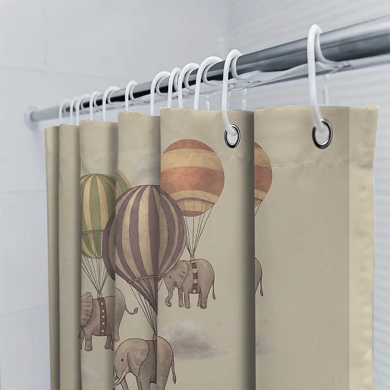 Vintage Elephant Hot Air Balloon Shower Curtain Rustic Farmhouse Bathroom Decor Set Waterproof Scenic Wall Hanging Artistic Home