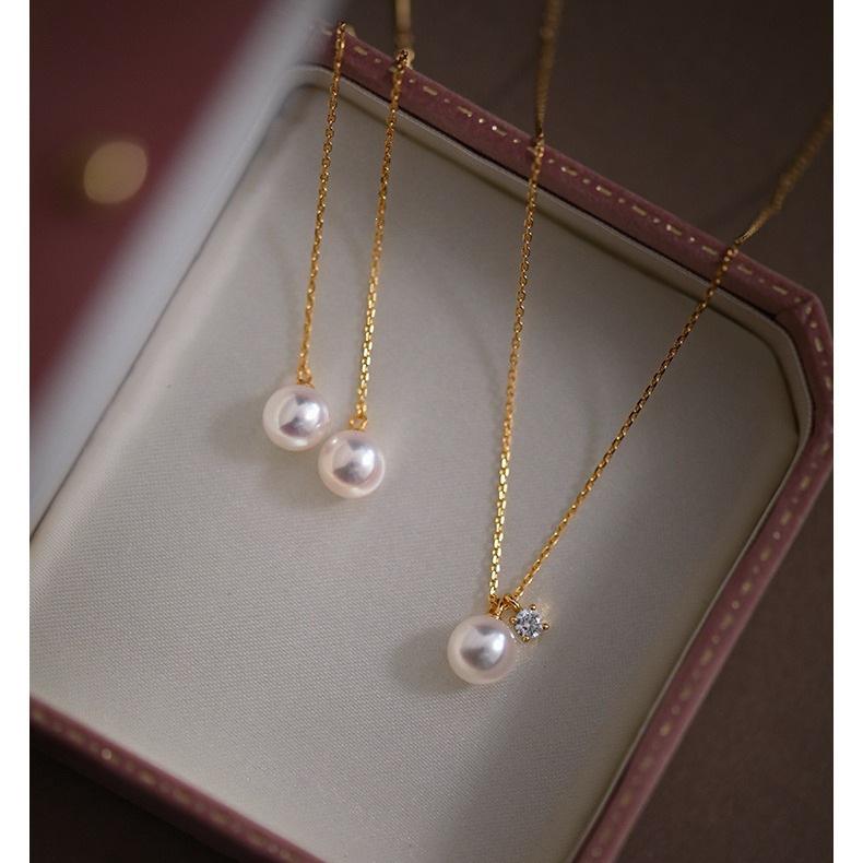 18K Gold-Plated S925 Sterling Silver Pearl Shell Bead Necklace - Elegant French Clavicle Chain with Pendant 18K Gold