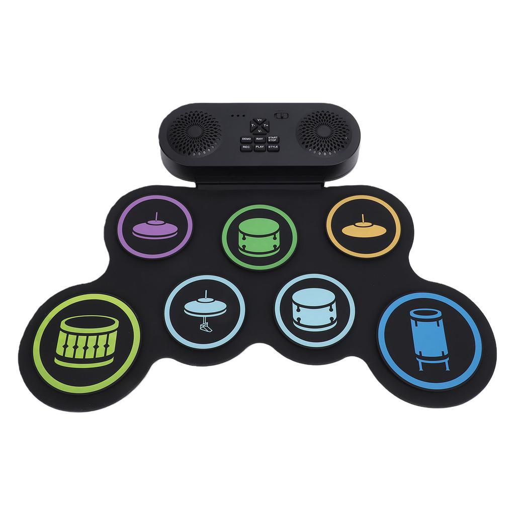 Electronic Drum Set Rechargeable Portable Silicone 9 Drums Practice Pad with Drumsticks Headphone Jack Built in Dual