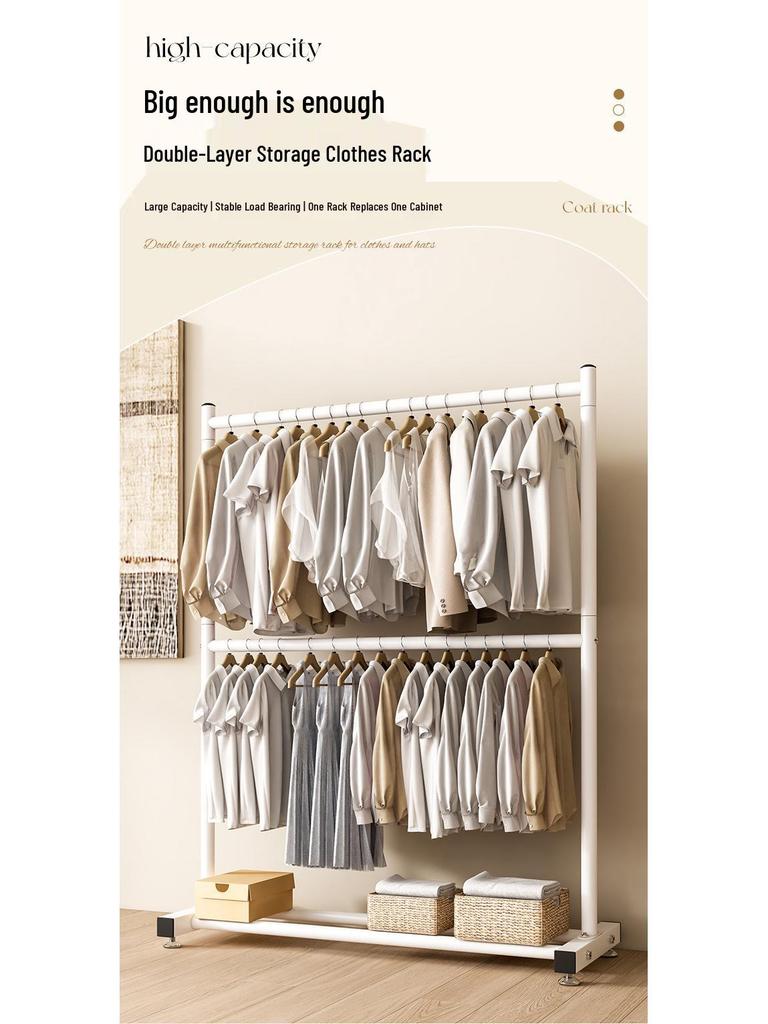 Single-Layer Clothes and Hat Rack for Bedroom or Balcony - Floor-Standing Design