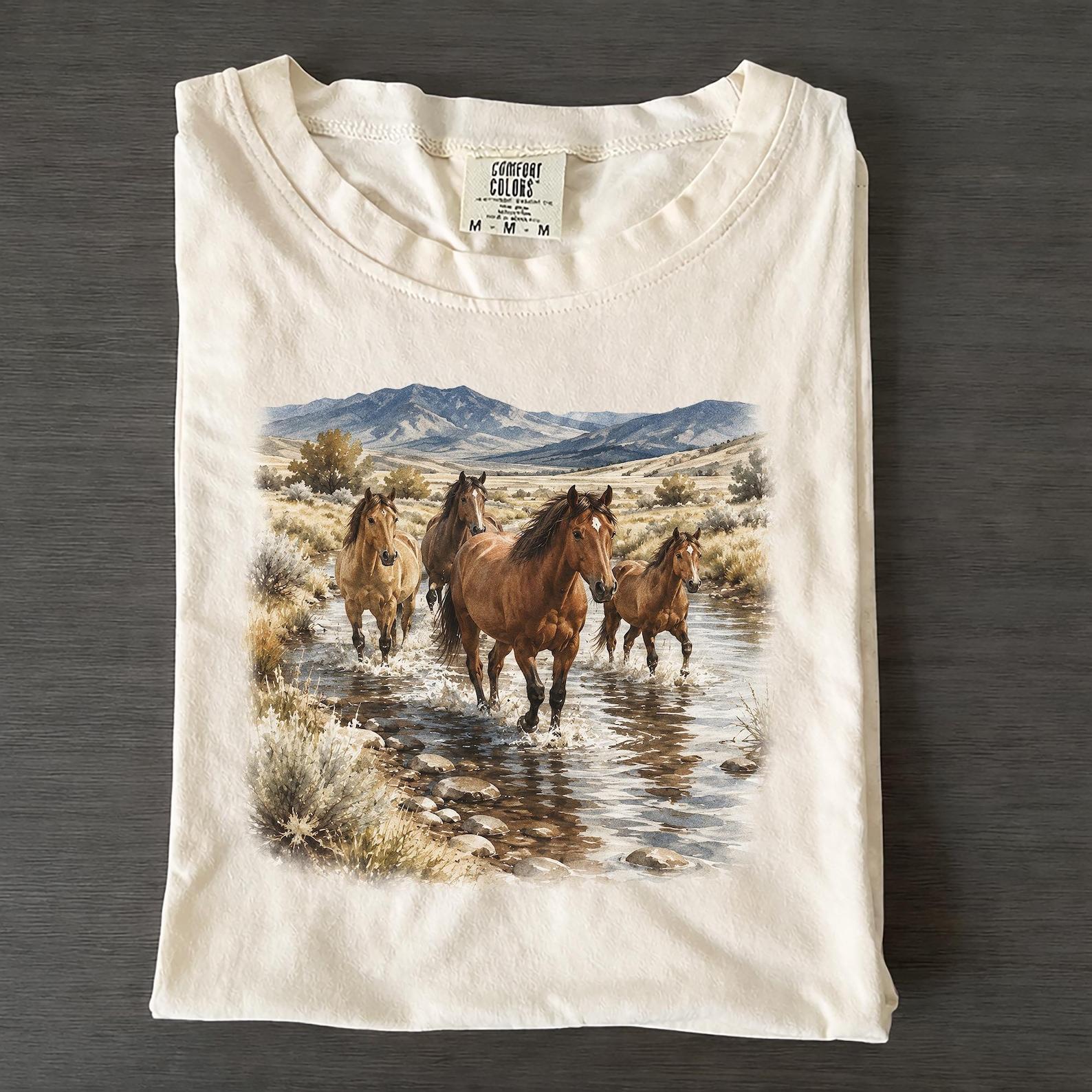 Vintage Wild Horses 90s Graphic T-Shirt, Retro Western Cowboy Nature Tee XL