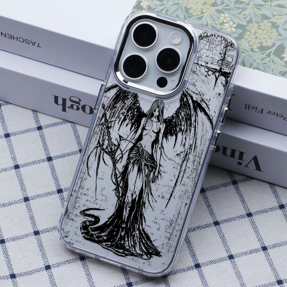 

Мягкий чехол для телефона с узором «Богиня Темных Крыльев» для iPhone 17 Air 11 13 14 12 15 16 Pro Max 17E 16E Plus Бампер Задняя крышка Coque iphone 17 Pro чистый