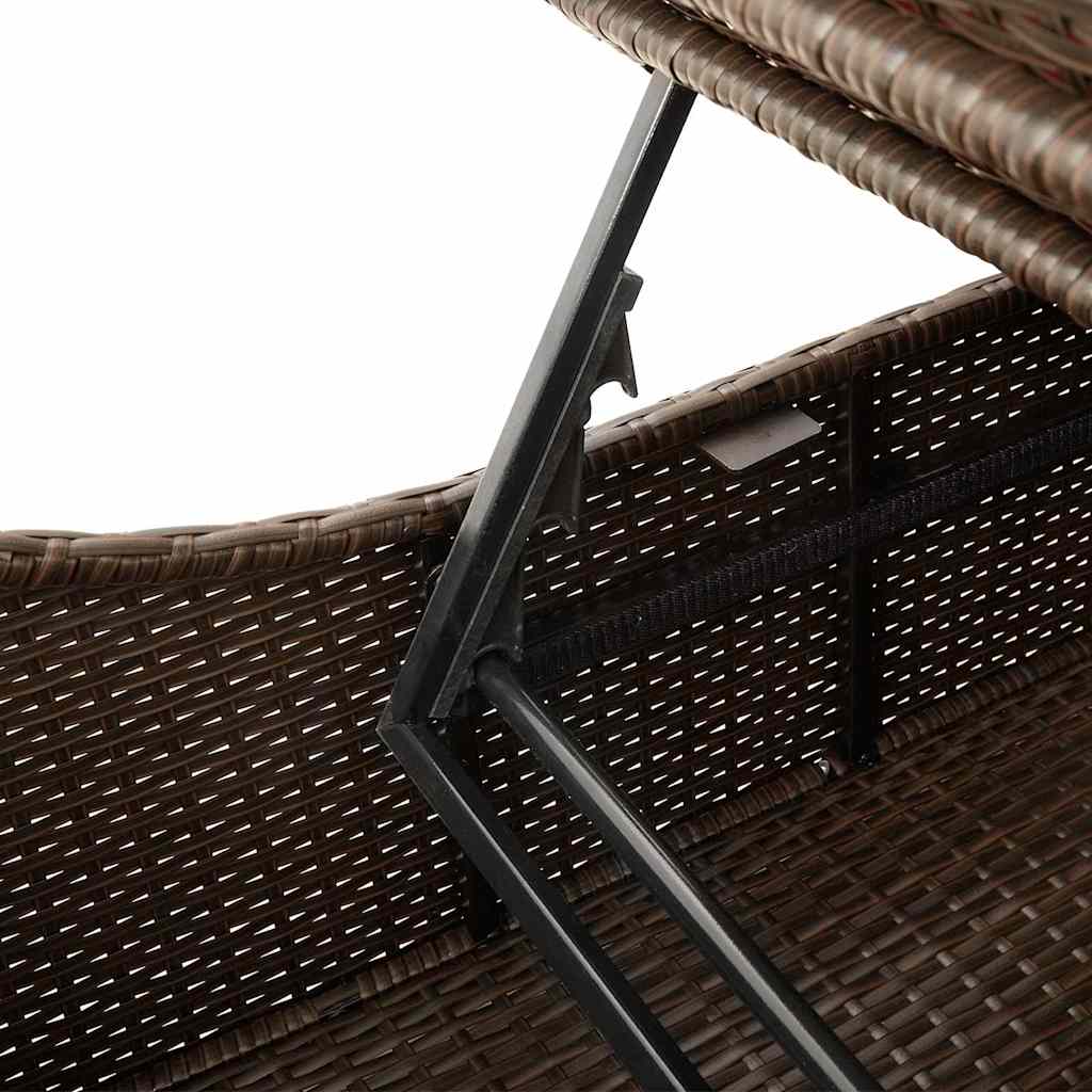Folding Sun Lounger with Cushion and Storage Space Brown Poly Rattan
