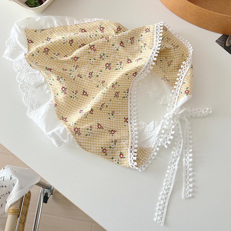 Headscarf summer women's pastoral triangle scarf literary retro crochet triangle scarf hat Y2K hot girl girl children hollow bud