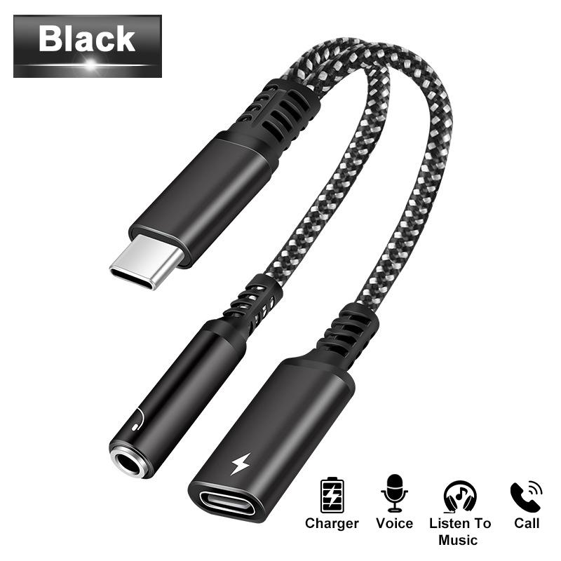

2 в 1 Type C на USB C PD 60 Вт быстрая зарядка и вспомогательный 3,5 мм разъем для наушников адаптер для OnePlus Huawei Samsung Aux адаптер чёрный