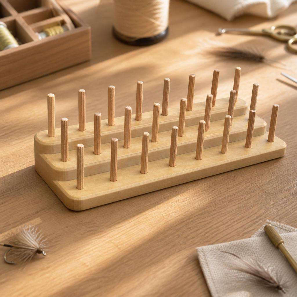 Fly-Tying Thread Rack Wood-Toned Craft Supply Organizer Compact