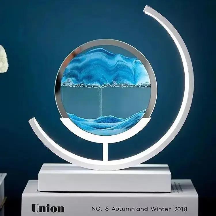 Sandscape Moving Sand Art Picture Table Lamp Quicksand 3D Dynamic Liquid Hourglass Flowing Sand Painting Bedroom Home Decor Gift