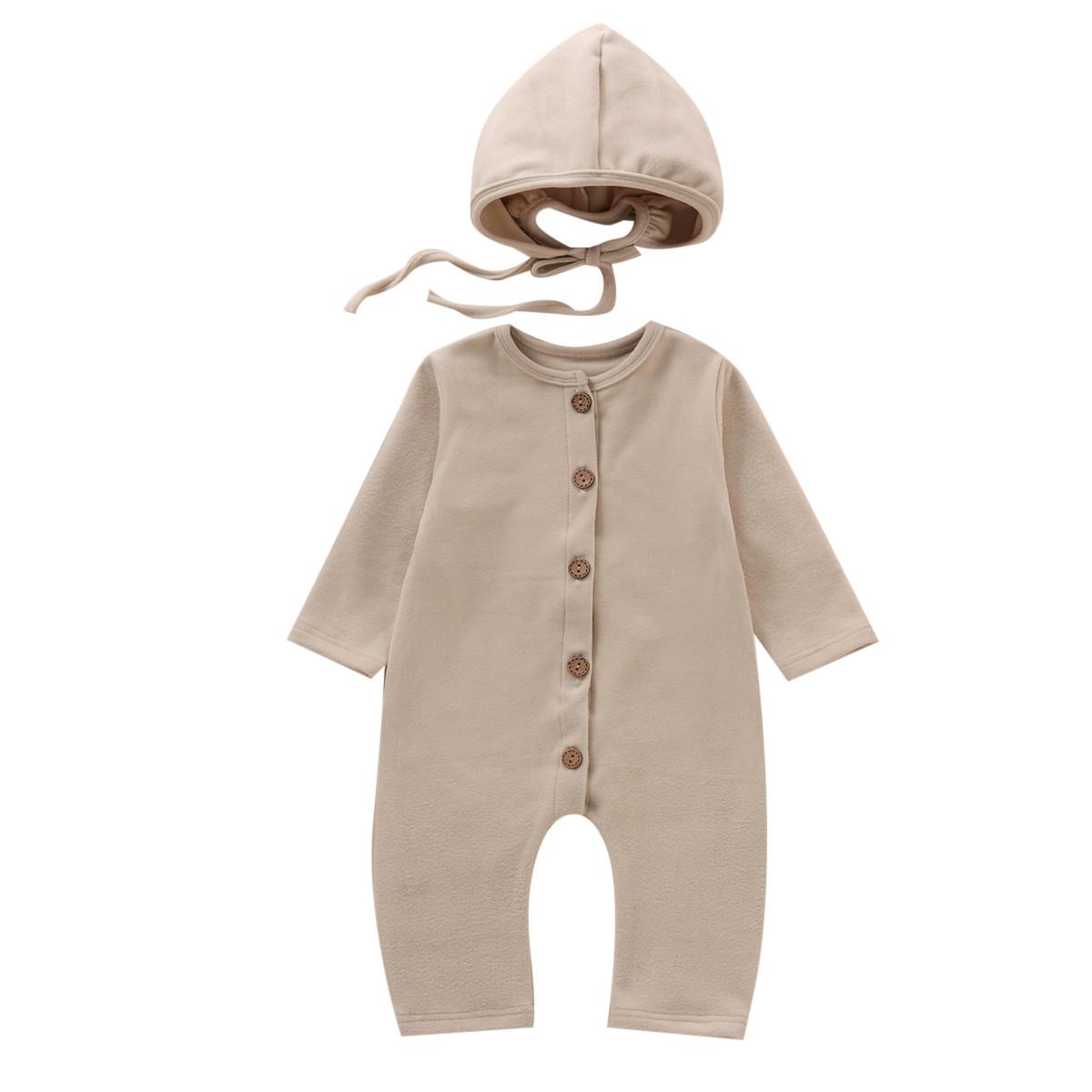 

Однобортный комбинезон для новорожденных мальчиков и девочек, комбинезон + шапка, наряды 70 бежевый