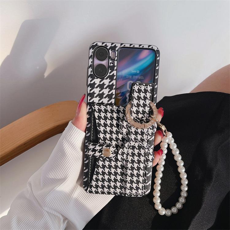 Applicable To OPPO Find N2Flip Thousand Birds Pattern Card Bag Mobile Phone Case X Flip Folding Pearl Bracelet Protective Case