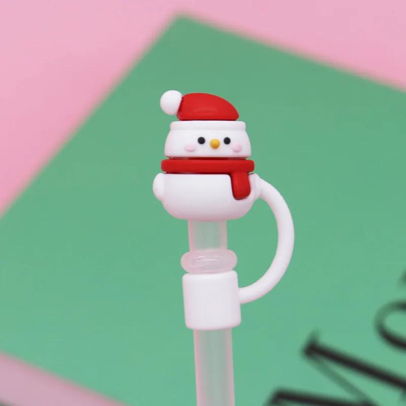 Christmas Straw Cover Silicone Tips Drinking Dust Cap Santa Snowman Yeti Straw Stopper Reusable Christmas Party Straw Decoration
