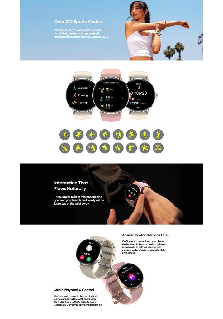 Zeblaze Lily 2 Women's Smartwatch with Bluetooth Calling, 1.2" AMOLED Screen, and Dual Straps