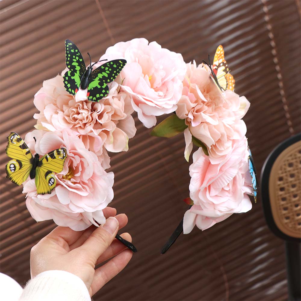 Butterfly Headdress Flower Hairband Faux Floral Cosplay Fairy Headband  Women Girls