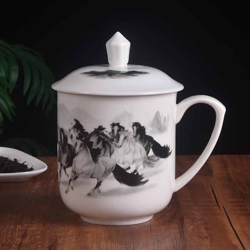 Ceramic Teacup 900ML Large-capacity Office Cup Conference Cup with Lid Gift Cup Set Household Water Cup