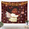 Black Angle Tapestry Christmas African Girl Wall Art for Living Room Bedroom Xmas Snowflake Wall Hanging Blanket Pink Home Decor