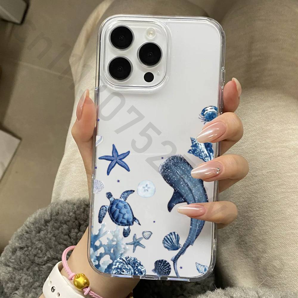 Marine Animals Sea Elements Phone Case Clear For iPhone 17 16 14 15 11 12 13 Pro Max 16E 15 16 Plus Air Silicone Cover