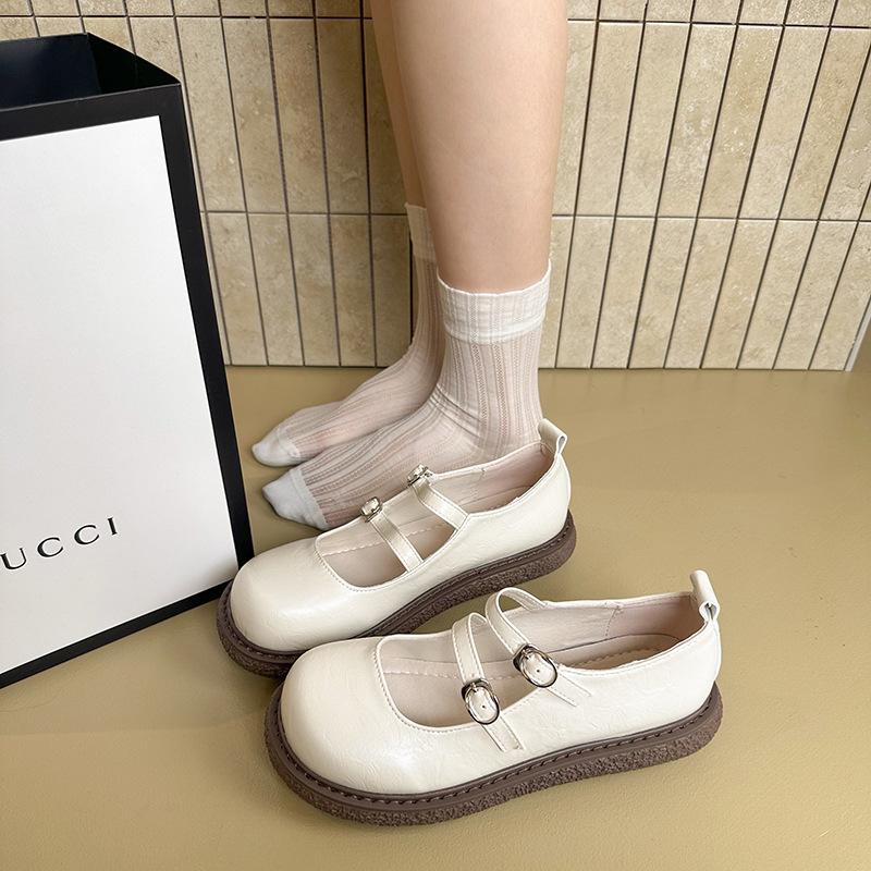 Black Retro Mary Jane Small Leather Shoes Women's New Spring and Autumn Single Shoes Flat Bottom Shallow Mouth Versatile Shoes