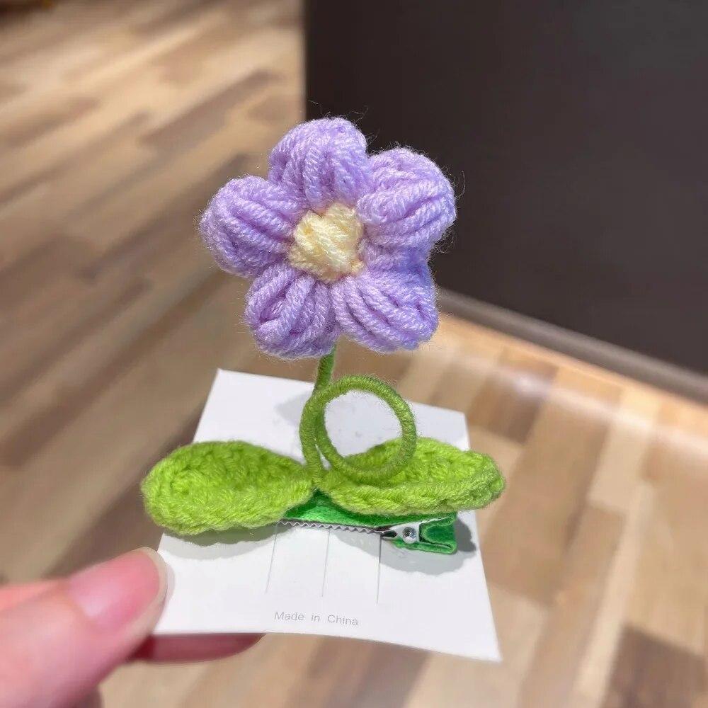 Flower Hair Clips Handmade Knitting Wool Hairpin Alligator Clips for Girls Sweet Barrettes Kids Headwear Hair Accessories