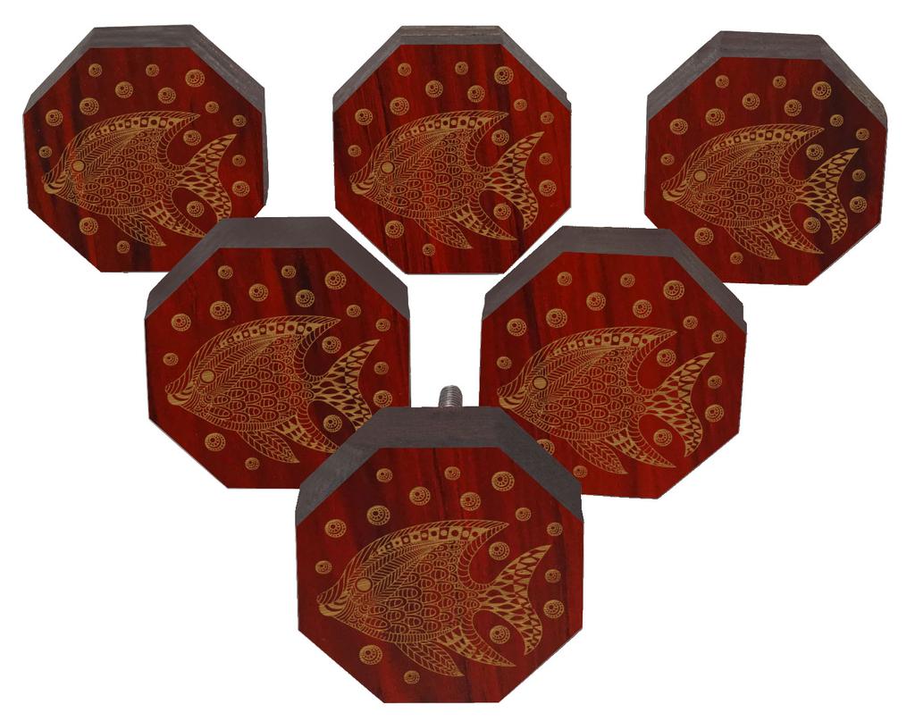 IBA Indianbeautifulart Braun Gravierte Knöpfe Packung mit 10 Hölzernen Schranktürknöpfen Schublade