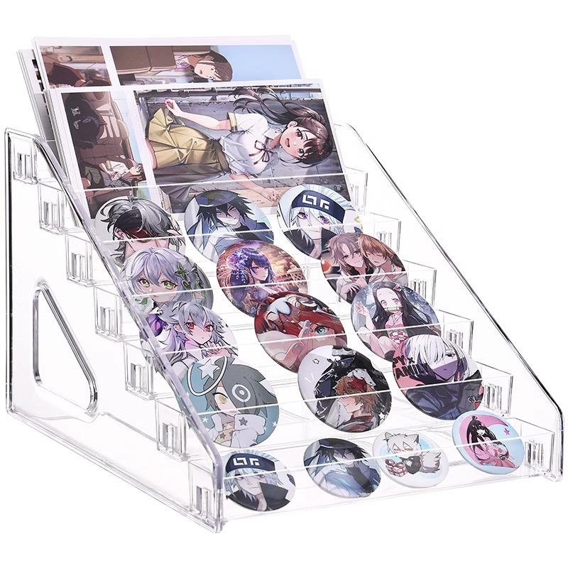 Acrylic Badge Display Stand with Transparent Tiered Shelves for Desktop Badge Storage