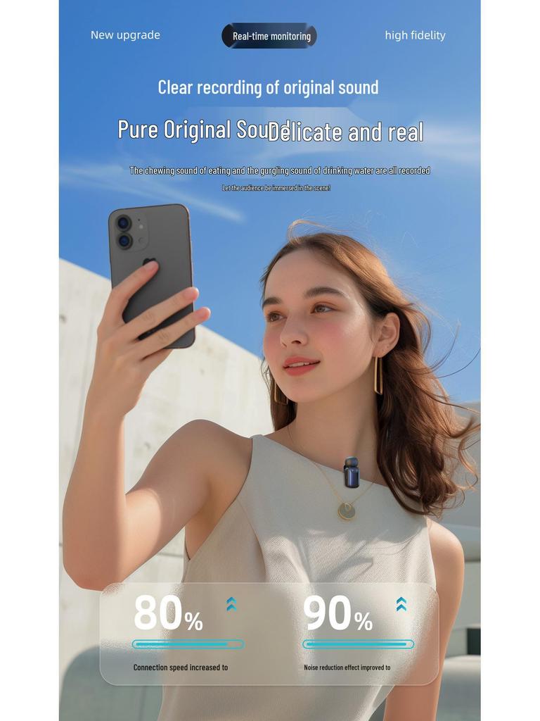 2025 Mini Wireless Clip-On Microphone with Digital Display and Charging Compartment for Invisible Live Broadcast and Recording