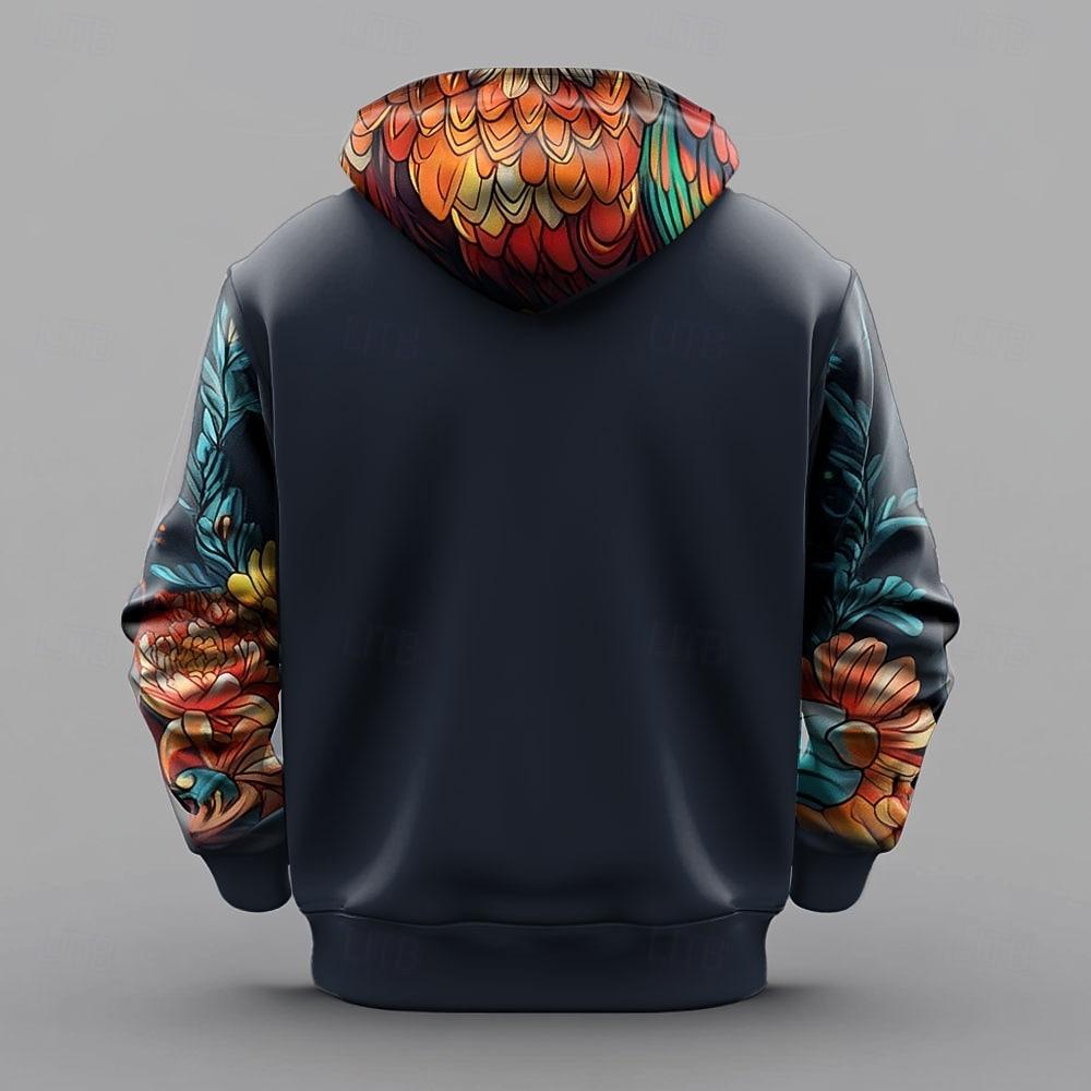 Men's Owl Hoodies Sweatshirt Cool Party Long Sleeve Crew Neck Club Streetwear Black Drawstring Fall Winter Designer
