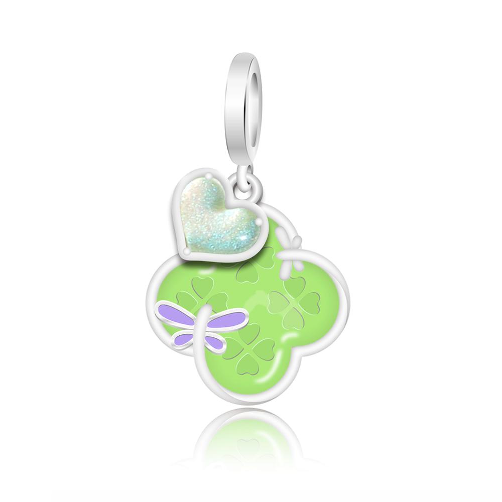 Green Collection Copper Lucky Four Leaf Clover Charm Fit Original Bracelet Leaves Charm For Women Fine Jewelry Diy