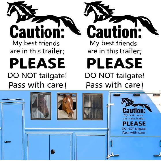 2 Pcs Horse Trailer Stickers 10  x 12  Caution My Best Friends Sticker Caution Horse Trailer Accessories Black Vinyl Waterproof Decals Self Adhesive