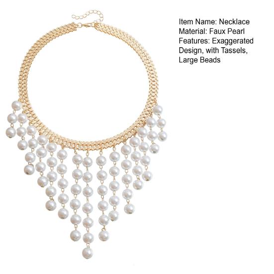 Boho Kunstperlen Choker Damen Halskette mit klobigen runden Kunstperlen Quasten Große Perlen Statement Kragenhalskette für Partys Hochzeiten Versammlungen
