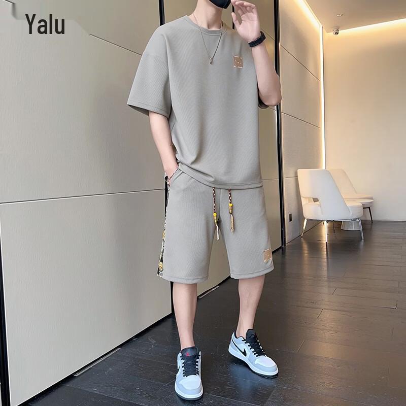 Yalu Men s Waffle Knit Ice Silk Sport Set 3XL серый