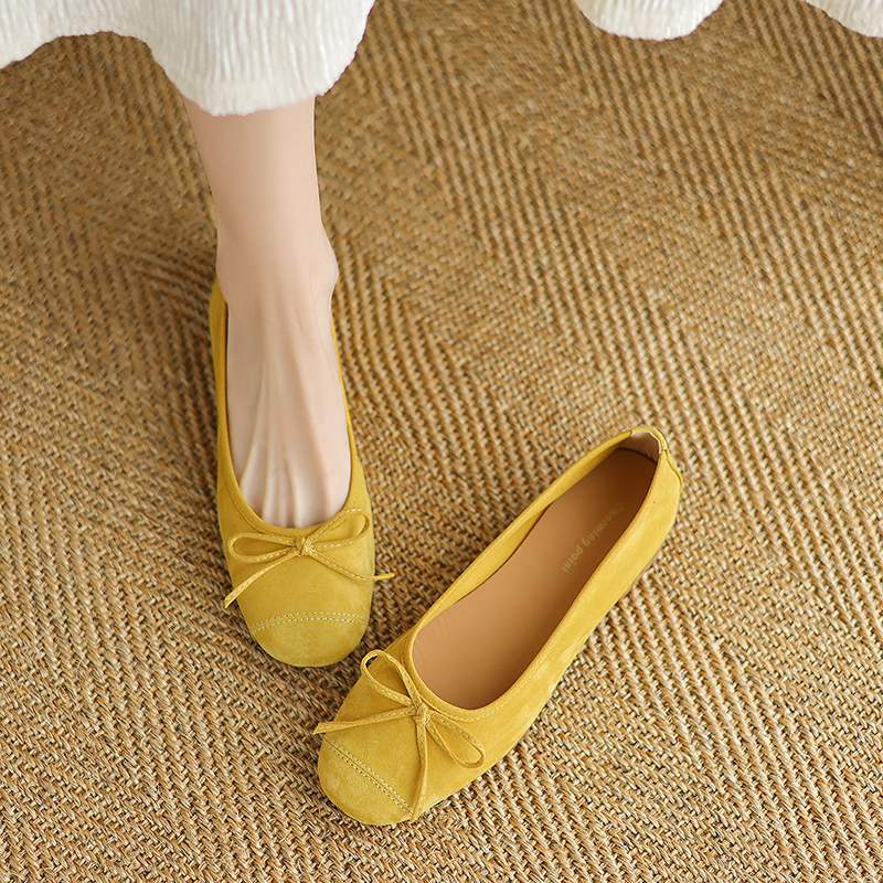 Krazing Pot Suede Fashion Spring Size 42 41 Low Heels Women Round Toe Shoes Ballet Dance Butterfly-knot Shallow Pumps
