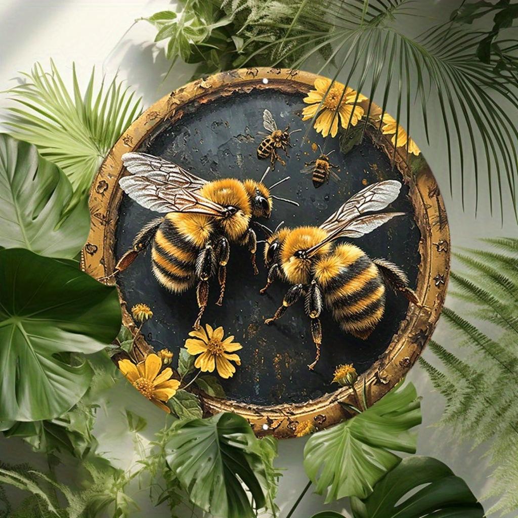 Aluminum Sign Retro Spring Garden Bees Metal Sign For Outdoor, Indoor, Bathroom, Office, Business, Man Cave Signs Decor