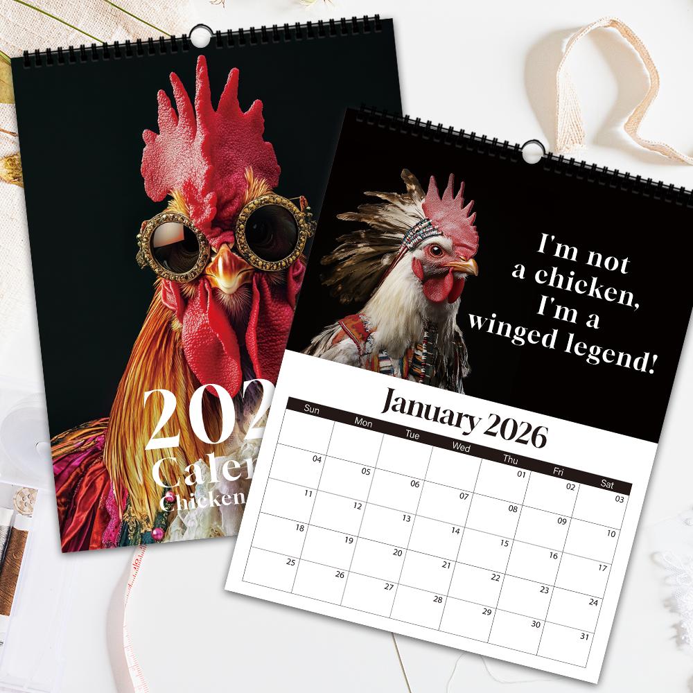 1pc 2026 Wall Calendar, Humorous Rooster Pictures, 12 Months Monthly Plan, Perfect Gift for Birthday, Christmas, New Year