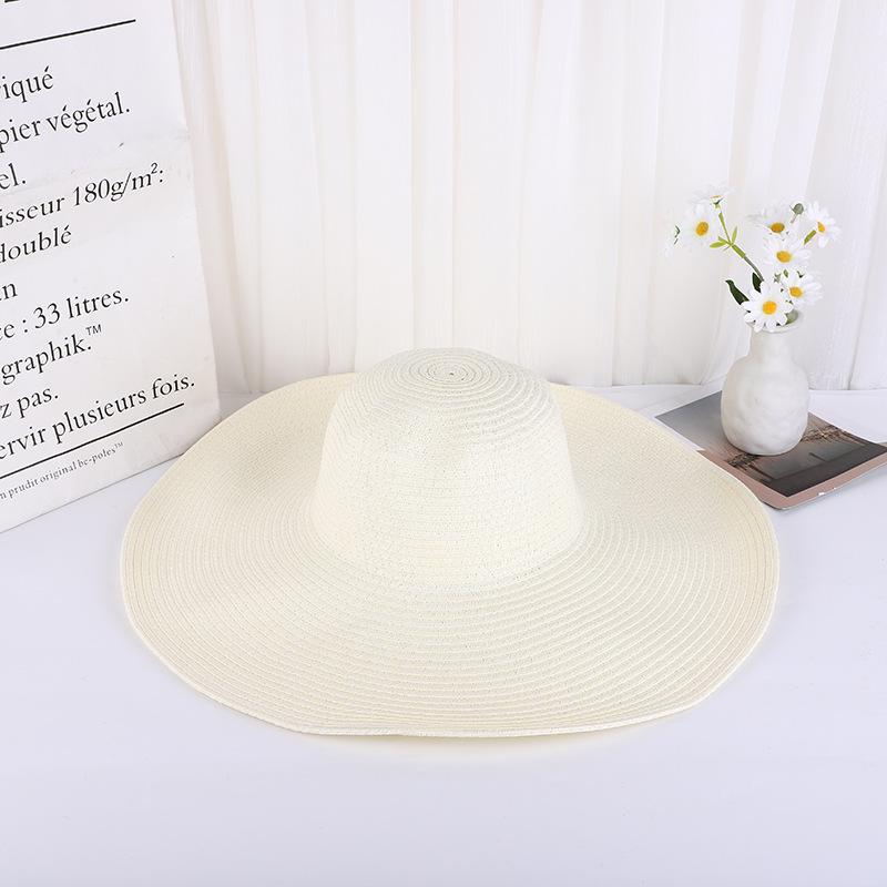 Summer Women Wide Brim Straw Hat 48Cm Big Beach Sun Hats For Women Large Uv Protection Foldable Panama Caps Female Lady Chapeau