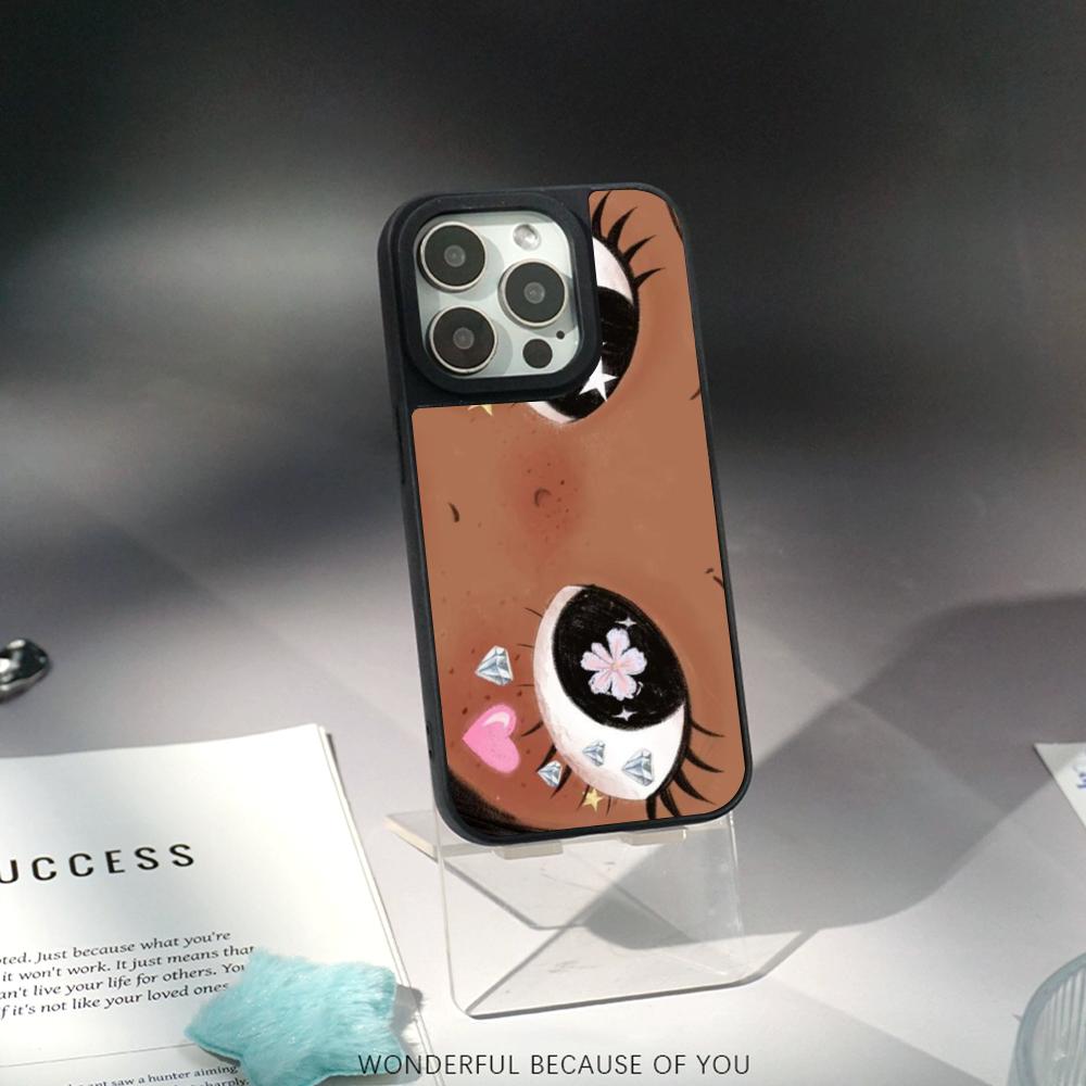 Big-eyed cute girl cartoon design Phone Case for iPhone 17 16 e 15 14 13 12 Pro Max Sheepskin Silver-edged protective case