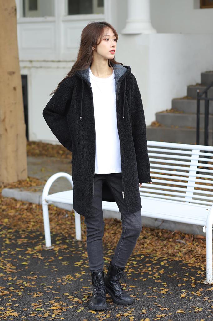 Necoat Long Long Größe M Damen Parka, Fleece gefüttert, Ärmel, Herbst/Winter, Schwarz,