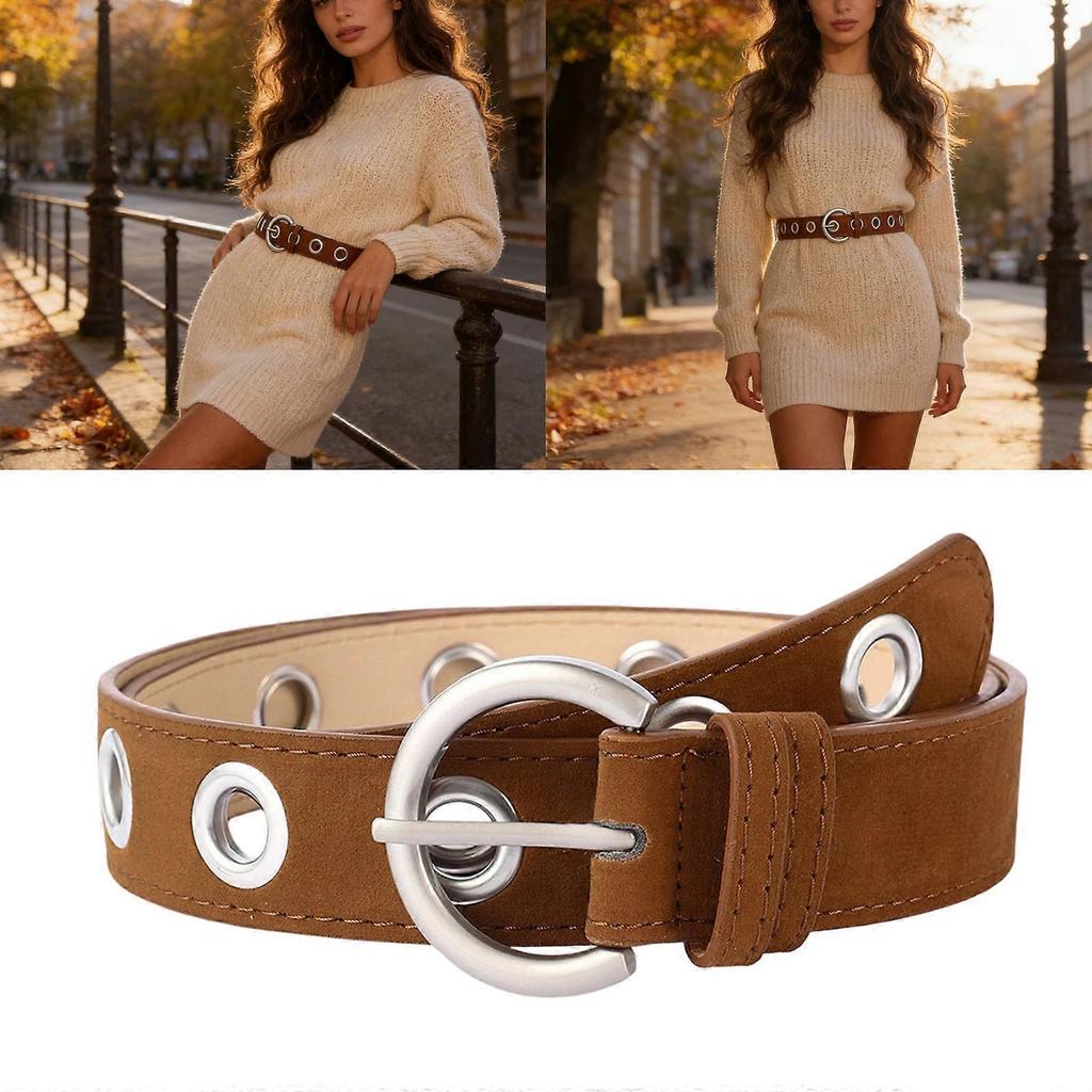 Easy Adjust Punk Belt Rivets Decors and Quick Closure System Metal Buckles for Comfortable Wear in Various Occasion  Camel 110cm long