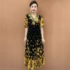 High-end Summer Women's Floral Dress Embroidered Stretch V-neck Dress Plus Size Long Dress