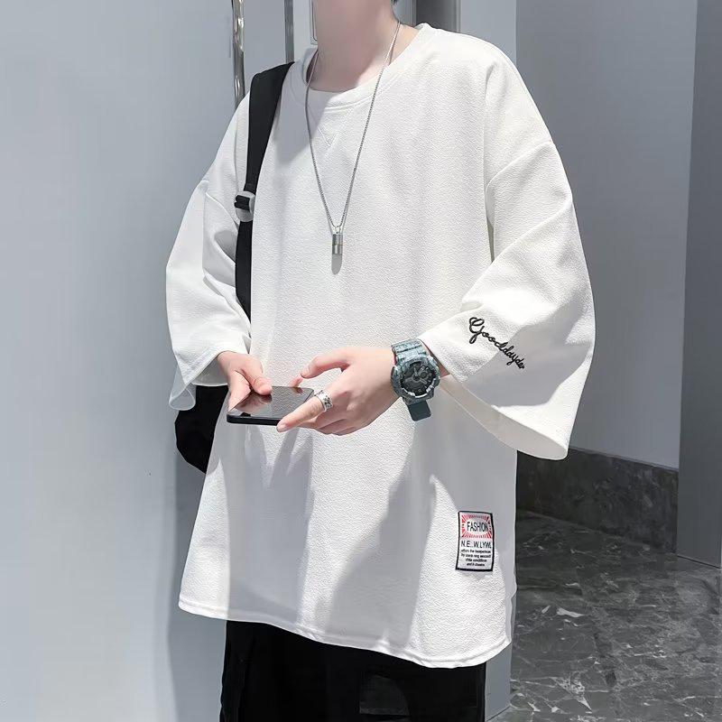 High-End American Style Men's Ice Silk T-Shirt: Stylish Three-Quarter Sleeve Niche Fashion Design