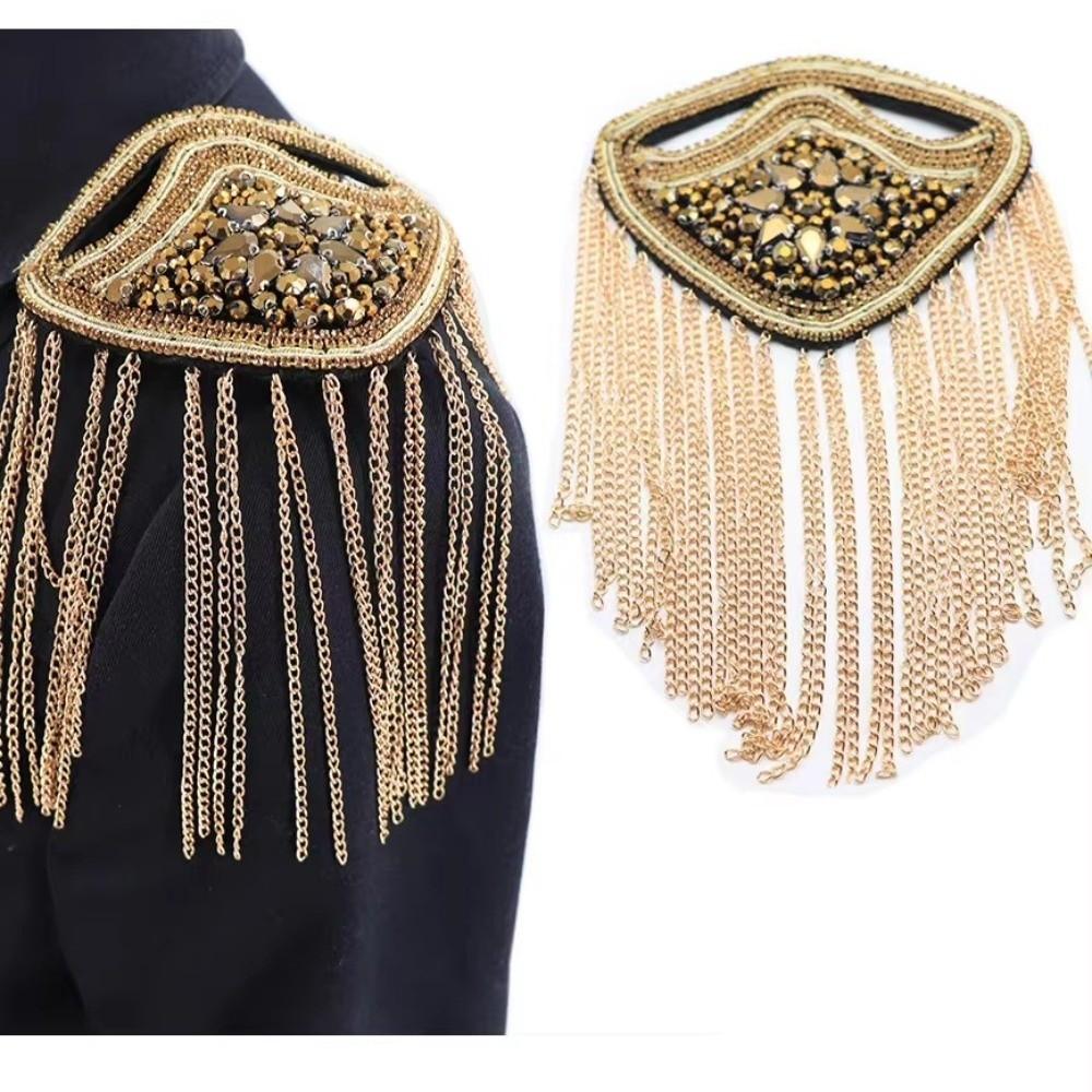 1PC Beaded Decoration Tassel Epaulette Sparkling Shoulder Brooch Pin  Clothing Decoration