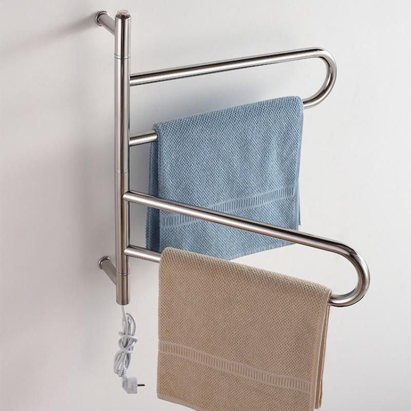 Wall Mounted Electric Heated Towel Rail Stainless Steel Bathroom Towel Rack Portable Electric Rotating Towels Heating Dryer US&110V