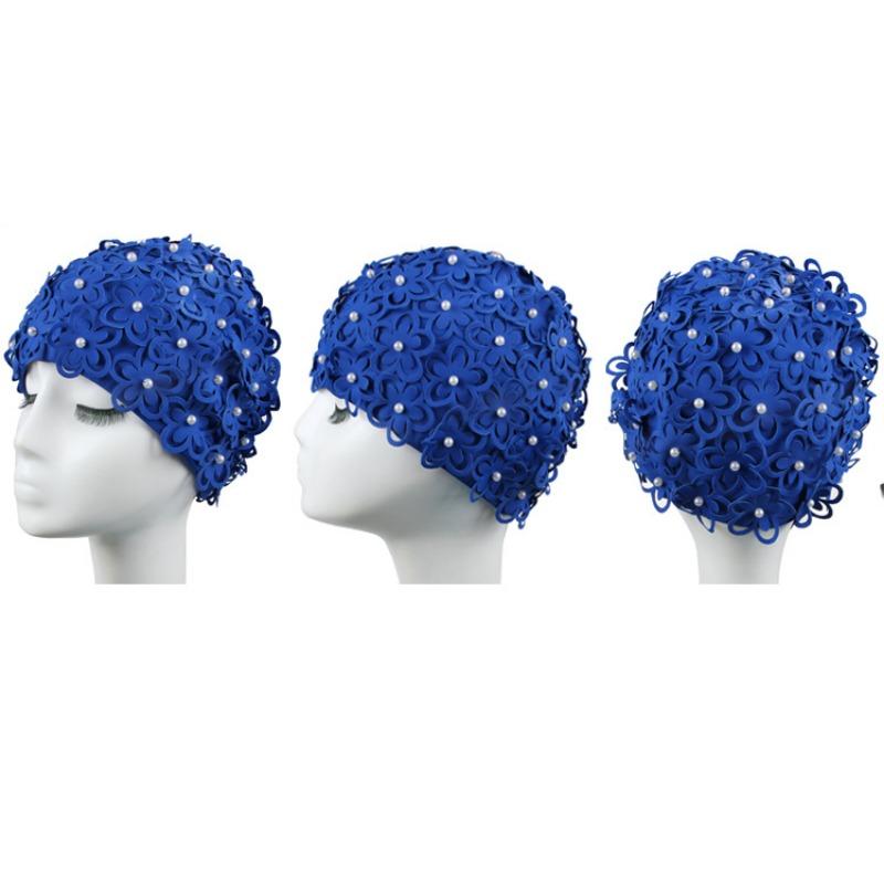 Badekappe Damen Perle Dreidimensionale Blütenblatt Mode Erhöhtes Spa Schwimmen Damen Badekappe Atmungsaktiv Nicht Würgend Kopf Lange Haare Badekappe