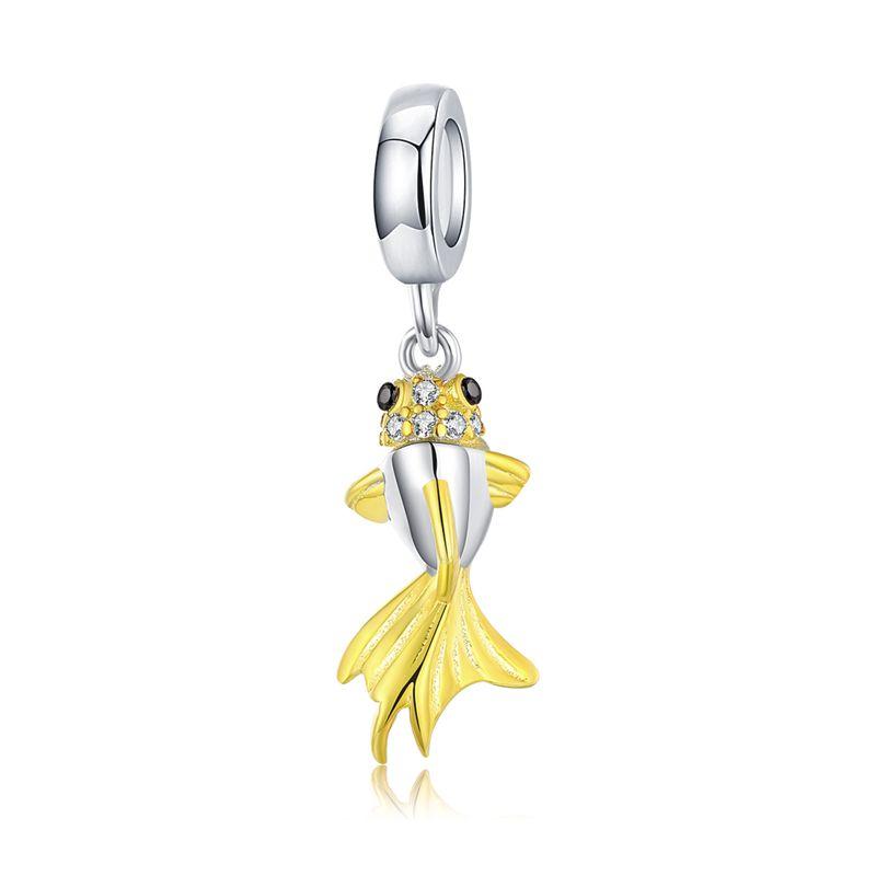 BISAER 925 Silver Lucky Koi Cat Pawprint Charm Bead Weaved Bag Pendant Plated Gold Fit Women DIY Bracelet Fine Jewelry